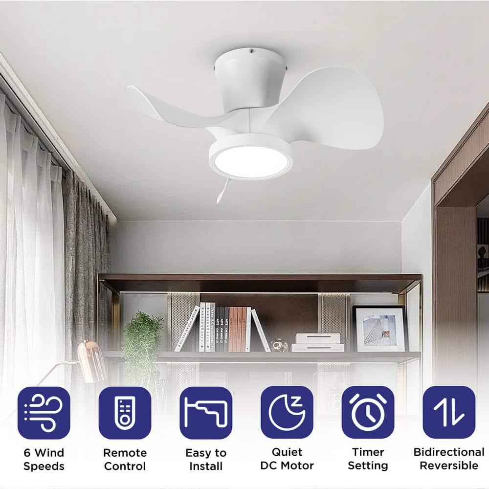 22-inch White Ceiling Fan with Lights - Small Low Profile Fan - Remote Control - 6-Speed Quiet Reversible Motor - 3 Color Temperature Dimming - Modern Smart Design - Bedroom Flush Mount Indoor Ceiling