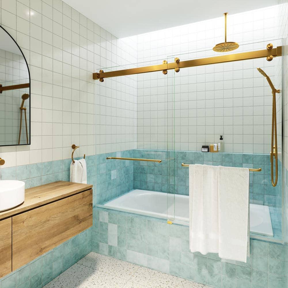 Polaris 60 in. x 60 in. Fully Frameless Sliding Bypass Bathtub Door