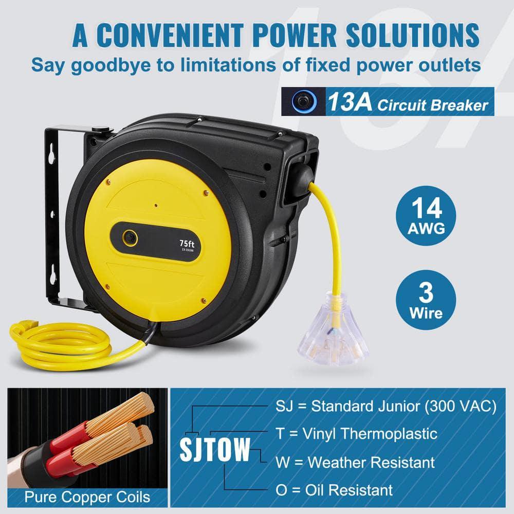 Retractable Extension Cord Reel Power Cord Reel 75FT