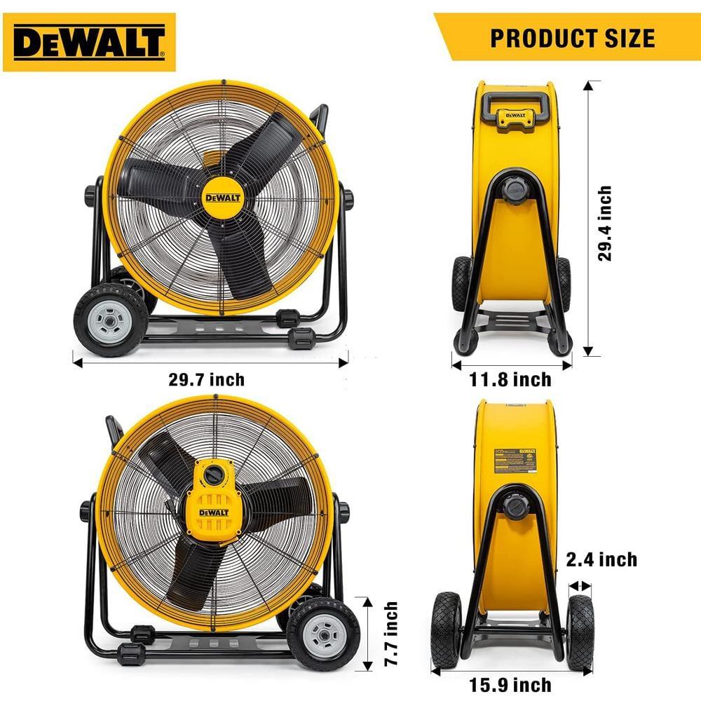 DEWALT DXF-2490 Rolling 24 inch Heavy-Duty Drum Fan, 12 ft Cord 6,500 CFM