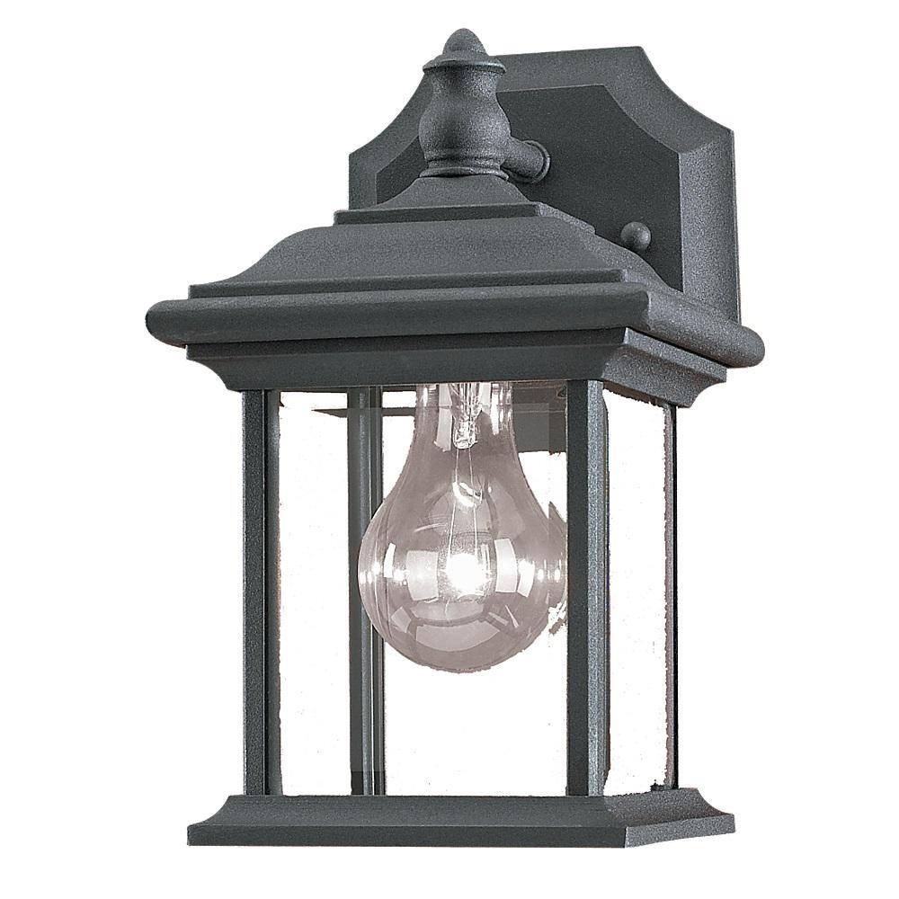 Sea Gull Lighting 85200-12 Wynfield One-Light Outdoor Wall Lantern with Clear Beveled Glass Panels, Black Finish
