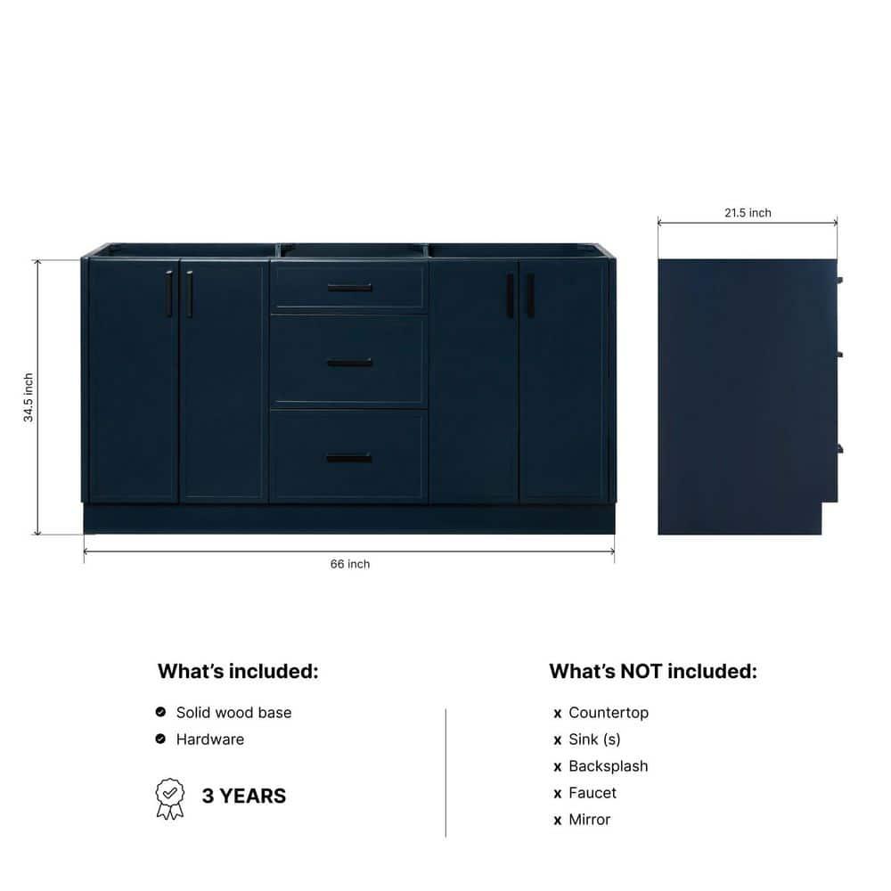 Midnight Blue 66" Freestanding Double Sink Wood Vanity Cabinet
