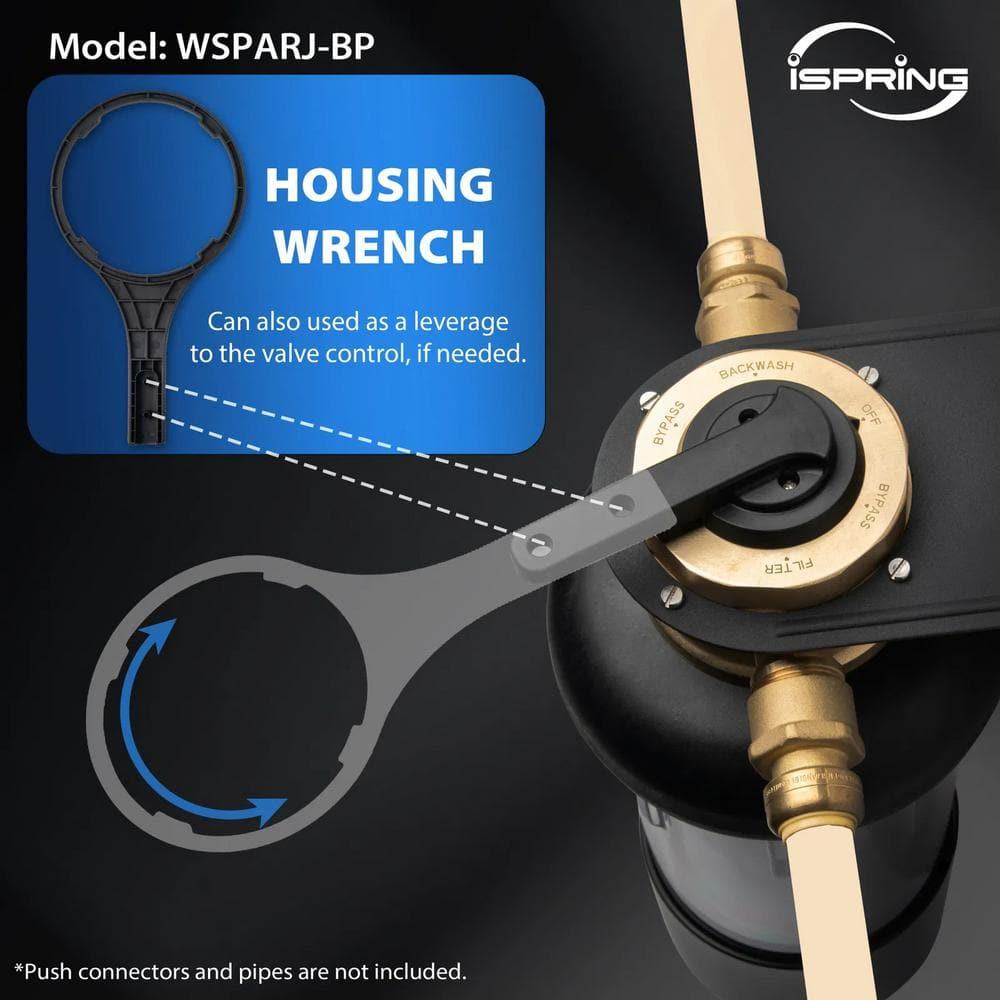 iSpring WSPARJ-BP Whole House Prefilter, Spin-Down Sediment Water Filter with Bypass, Upgraded Clear Housing, Jumbo Size, Flushable and Reusable, Touch-Screen Auto Flushing, 4 Modes