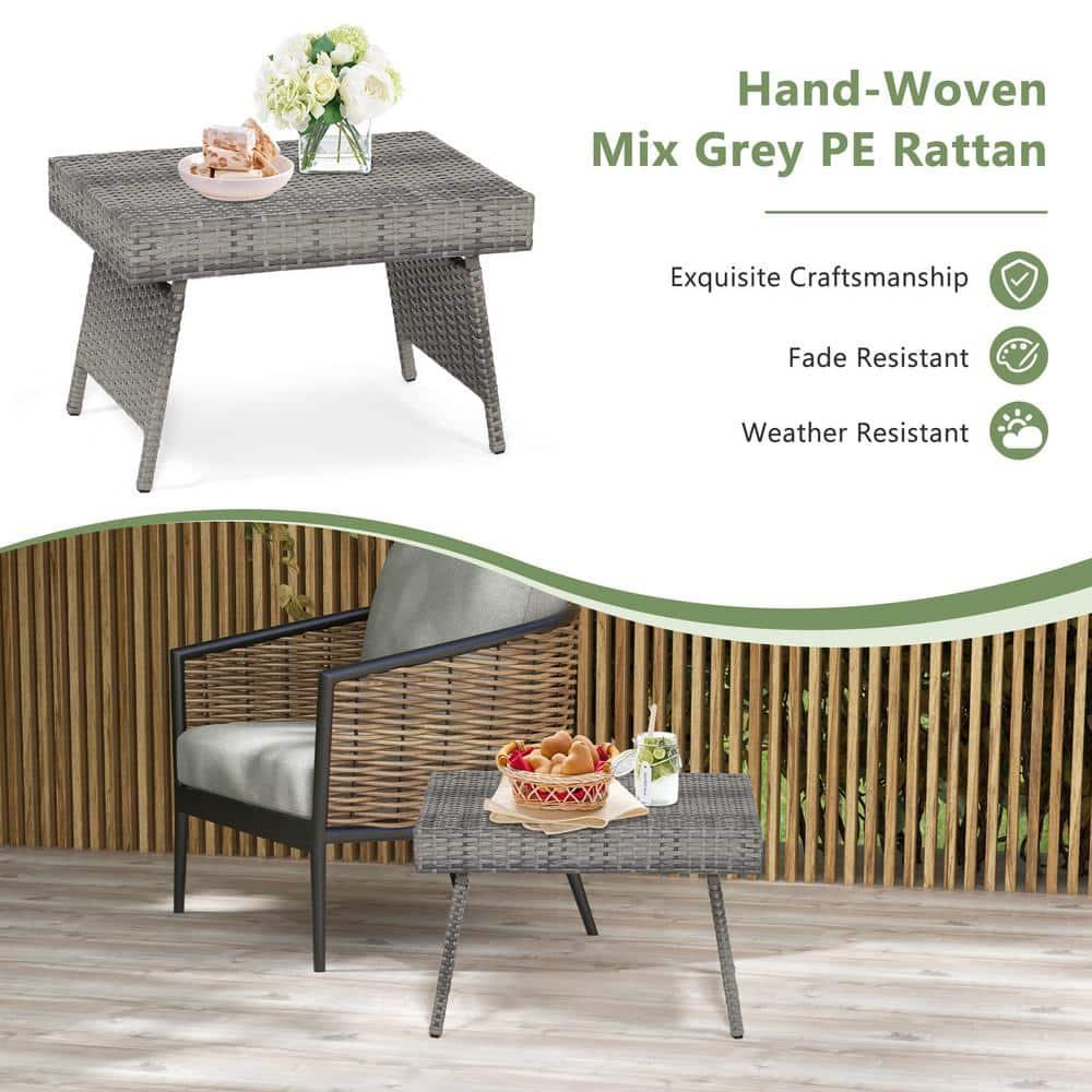 Topcobe Folding PE Rattan Side Coffee Table Patio Garden Furniture, Outdoor Deck Furniture, Gray