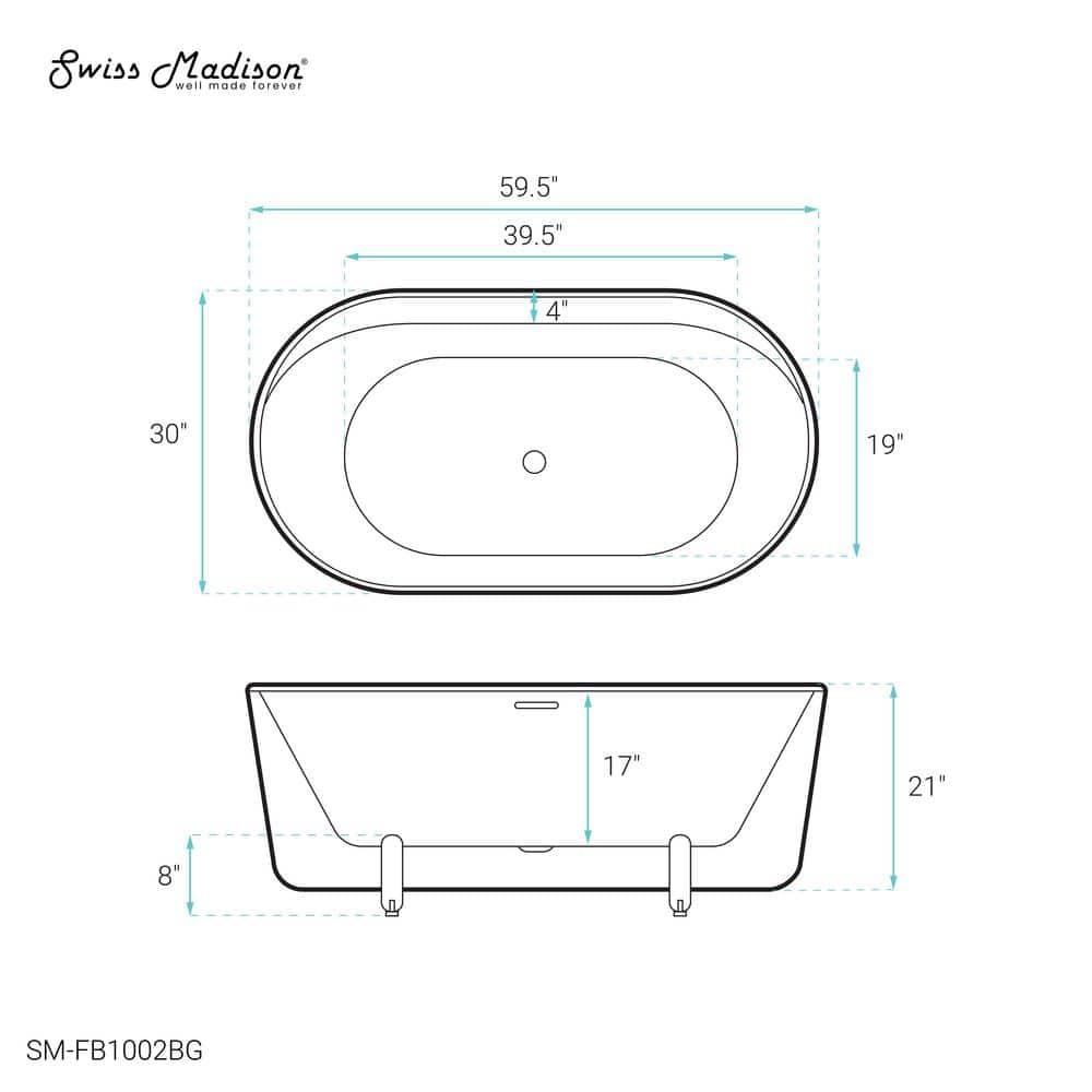 Swiss Madison Monaco 59" Freestanding Bathtub With Matte Black Stand SM-FB1002BG