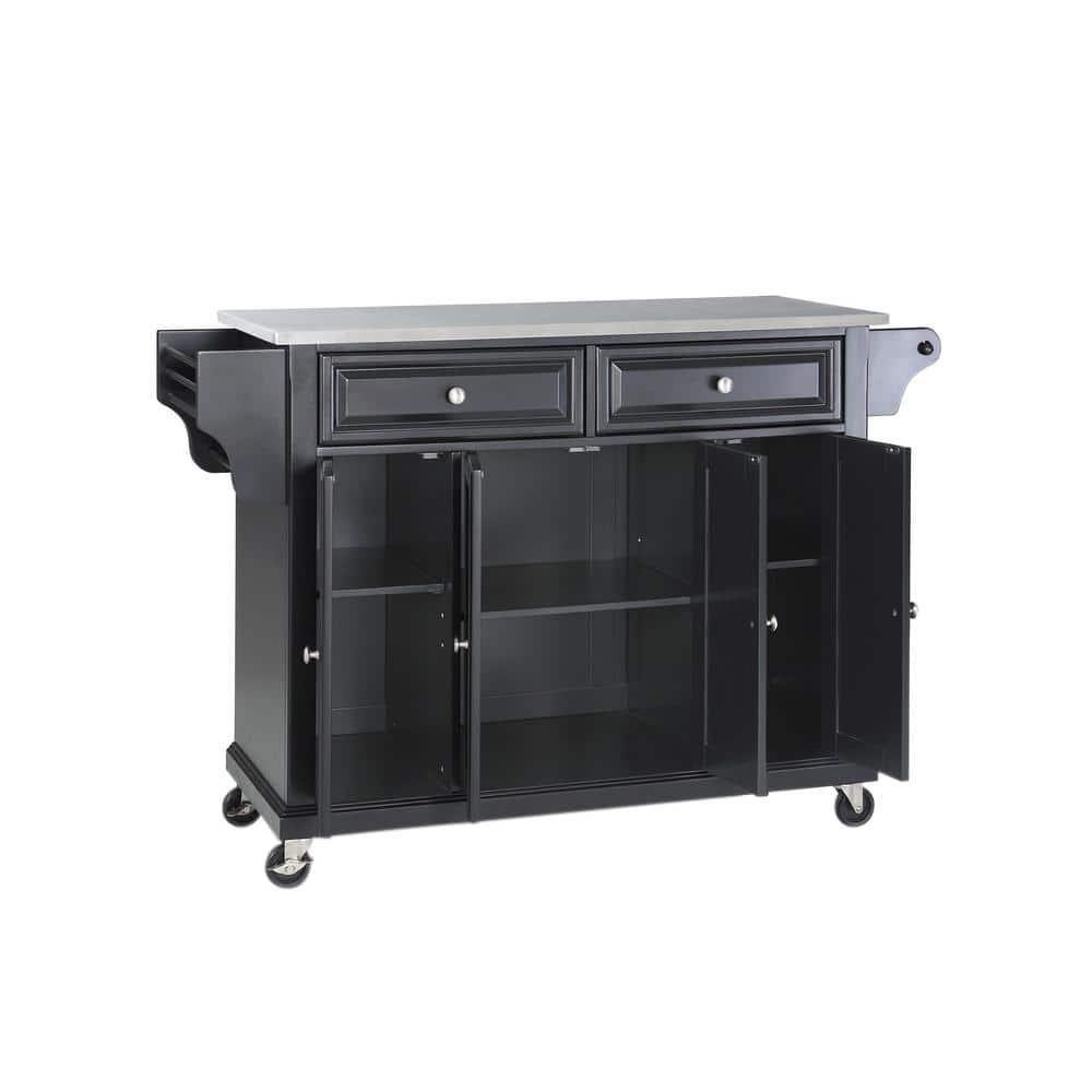 Crosley Furniture Wood/Stainless Steel Kitchen Cart in Black and Silver