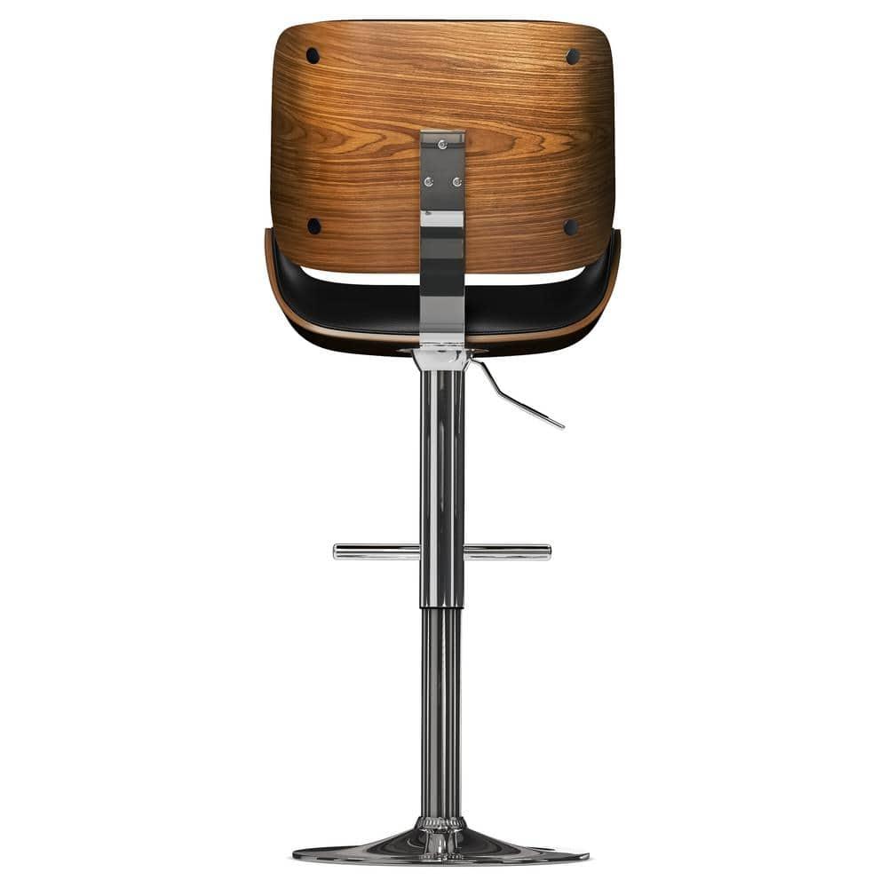 Simpli Home Dixie Adjustable Swivel Upholstered Mid-Century Modern Bar Stool with Bentwood Frame and Footrest