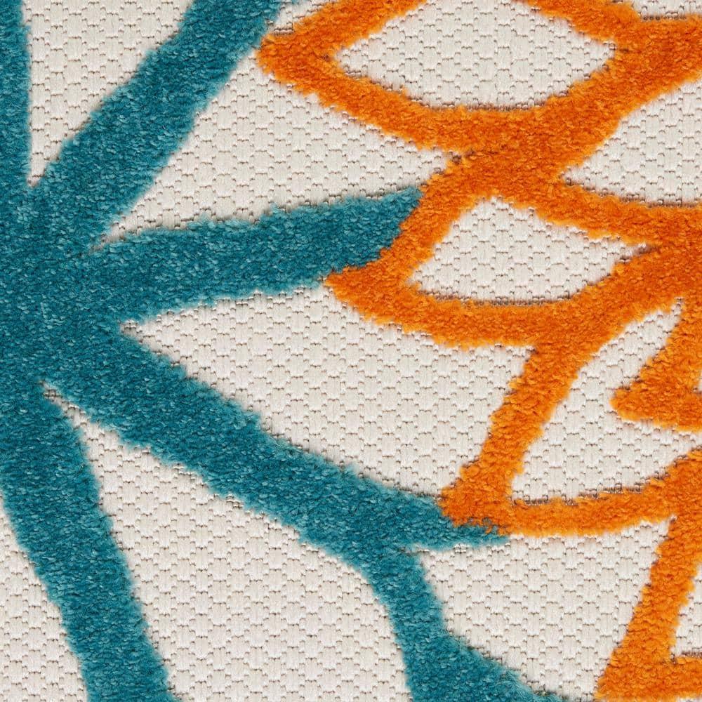 Nourison Aloha Floral Bloom Flatweave High-Low Indoor Outdoor Area Rug Turquoise Multicolor 2'8" x 4'