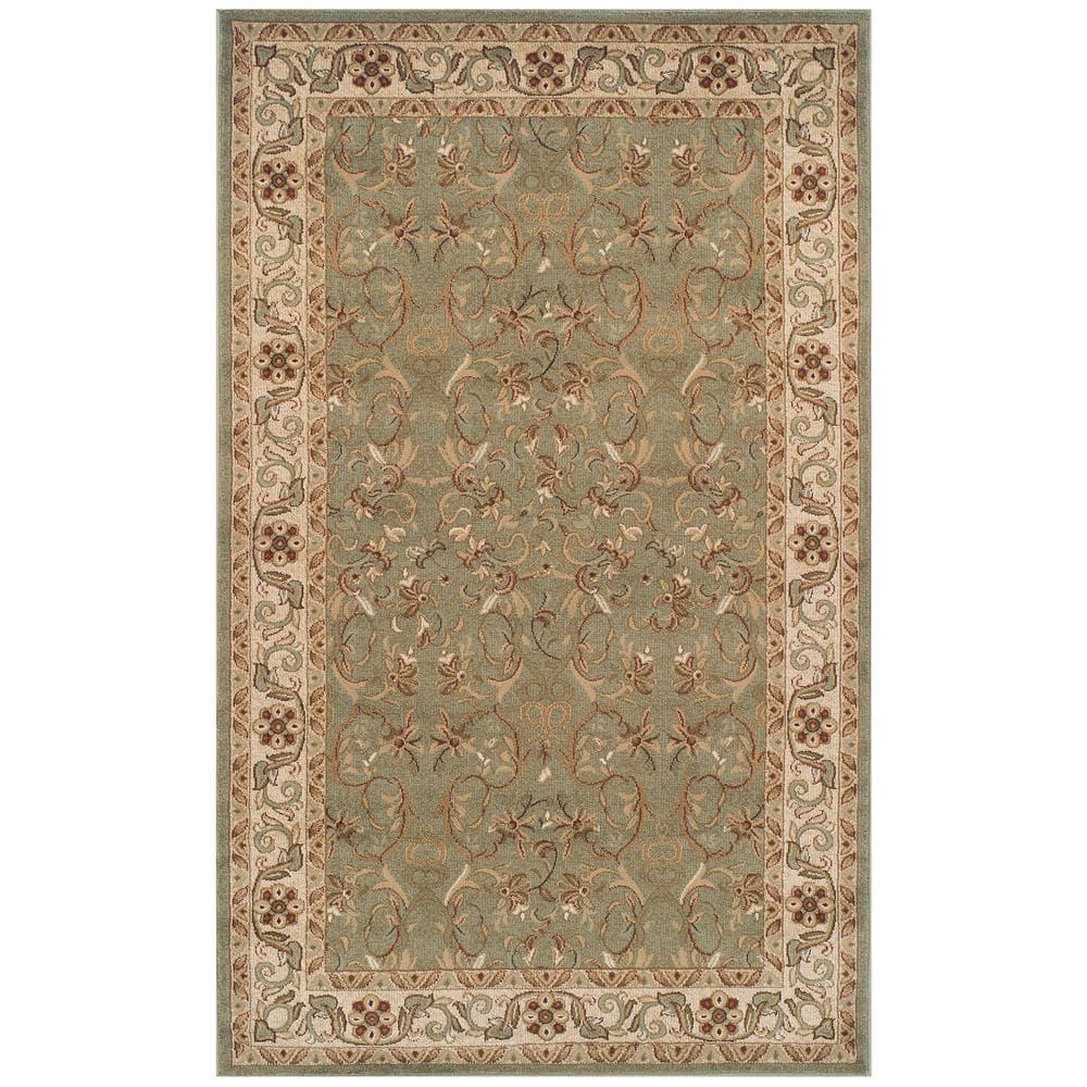 Everina Traditional Oriental Floral Scroll Classic Vines Indoor Area Rug in Green