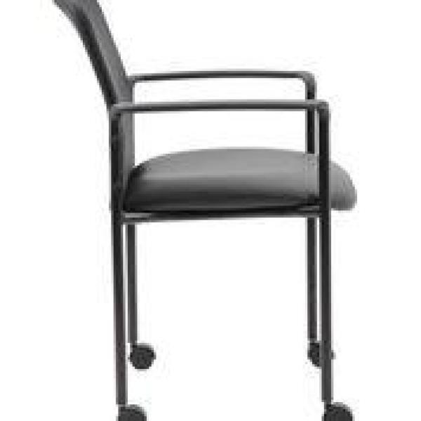 Boss Office Products Stacking Chair with Casters Black: Upholstered Desk Chair, Metal Frame, Fixed Arms