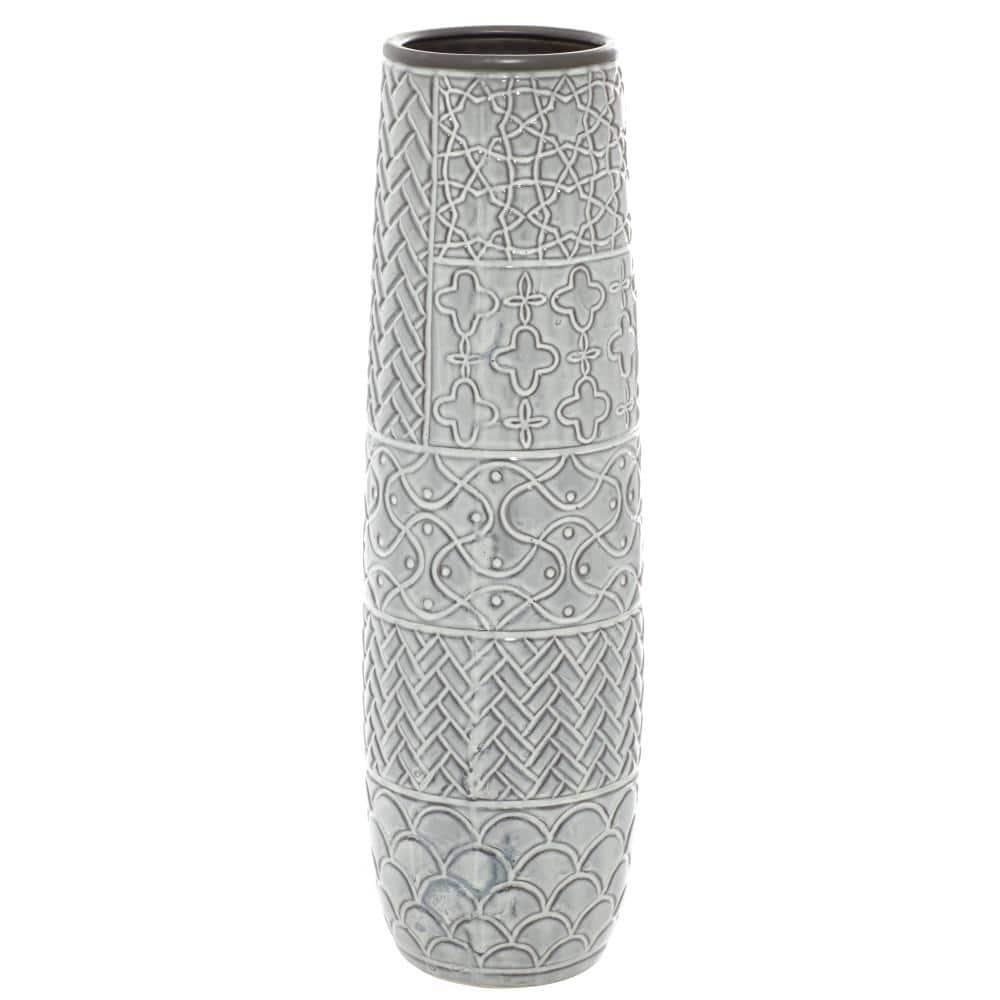 Bungalow Rose Ceramic Slim Engraved Patterned Decorative Gray Vase