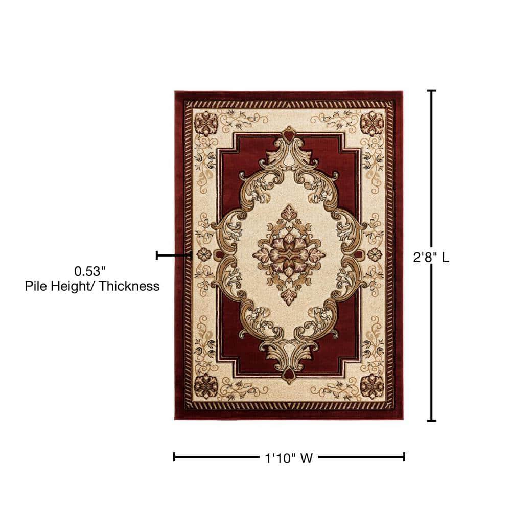 Designer Home Swan Area Rug 2050 10534 Fallon Burgundy Medallion Curls 1' 10" x 2' 8" Rectangle