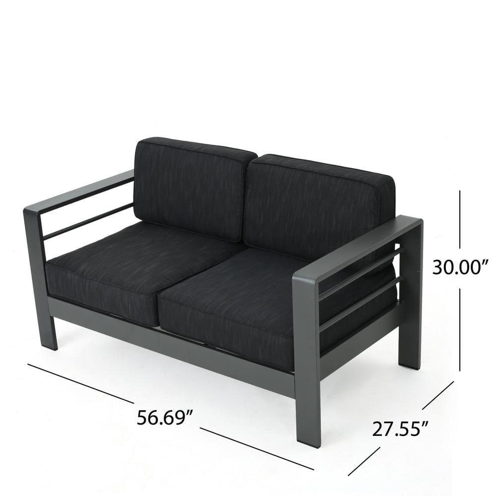 Noble House Cape Coral Outdoor Grey Aluminum 4 Pc Loveseat Chat Set