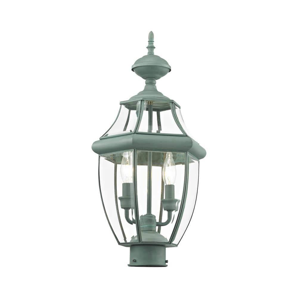 Lighting Lumens 2 Light Verdigris Outdoor Post Lantern Pendant - Clear Beveled Glass Shade