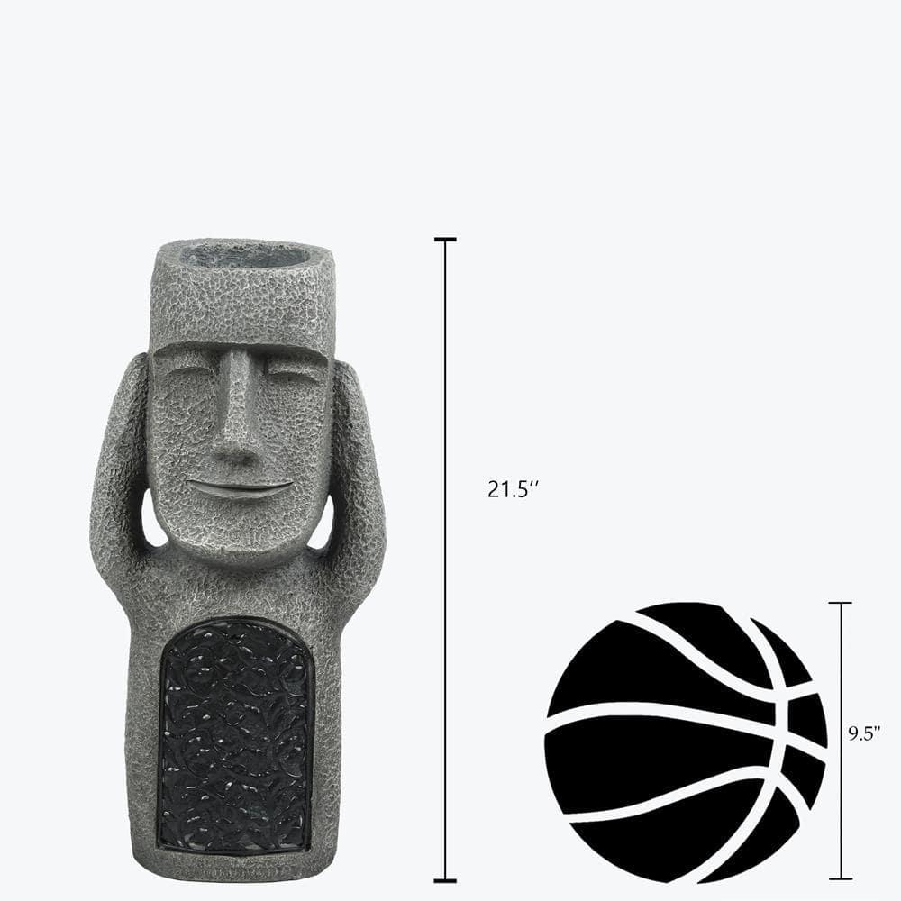LuxenHome Gray MgO Set of 3 Garden Easter Island Solar Statues