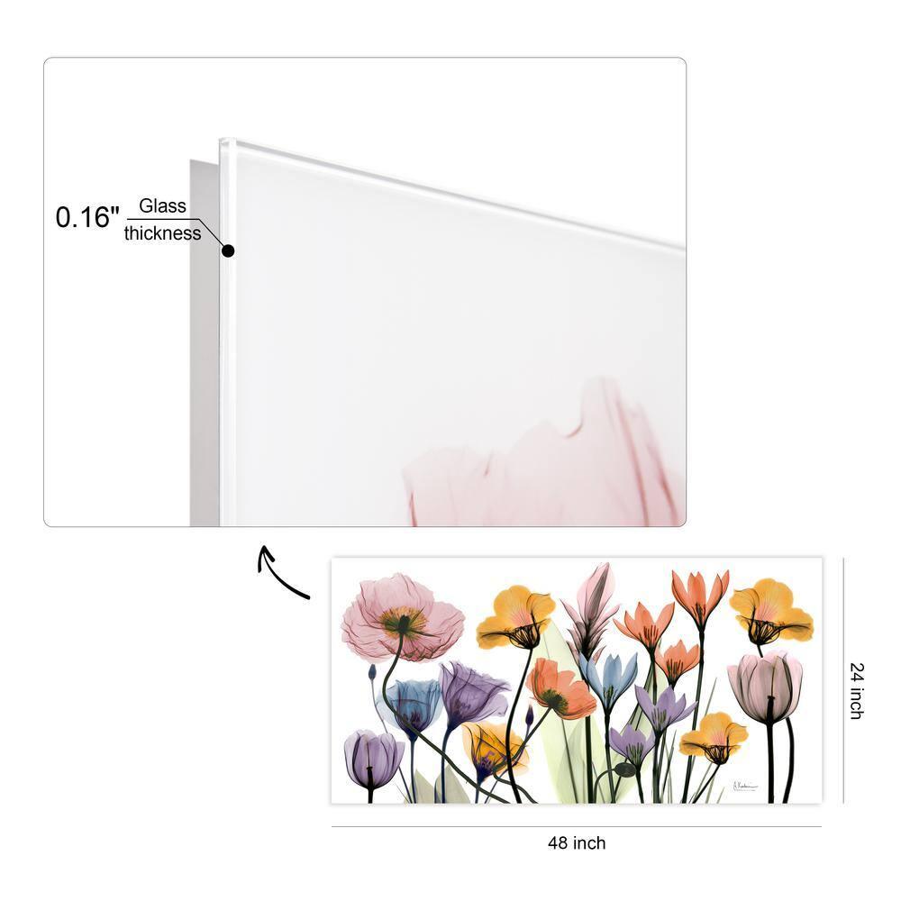"Flowerscape Portrait" Frameless Free Floating Reverse Printed Tempered Art Glass Wall Art, 24 in. x 48 in.