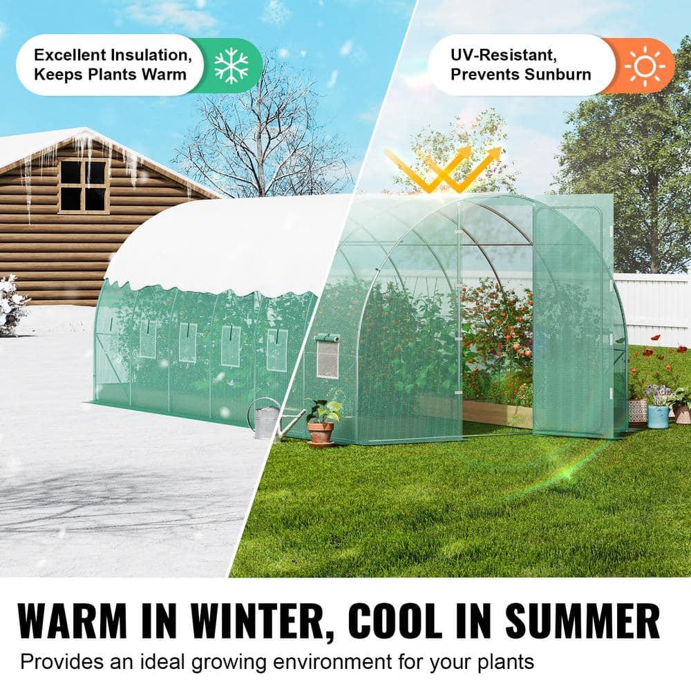 Walk-in Tunnel Greenhouse 19.4 x 9.7 x 7.4 ft. Hoop House Greenhouse Tunnel, with Galvanized Steel Frame, Green PE Cover