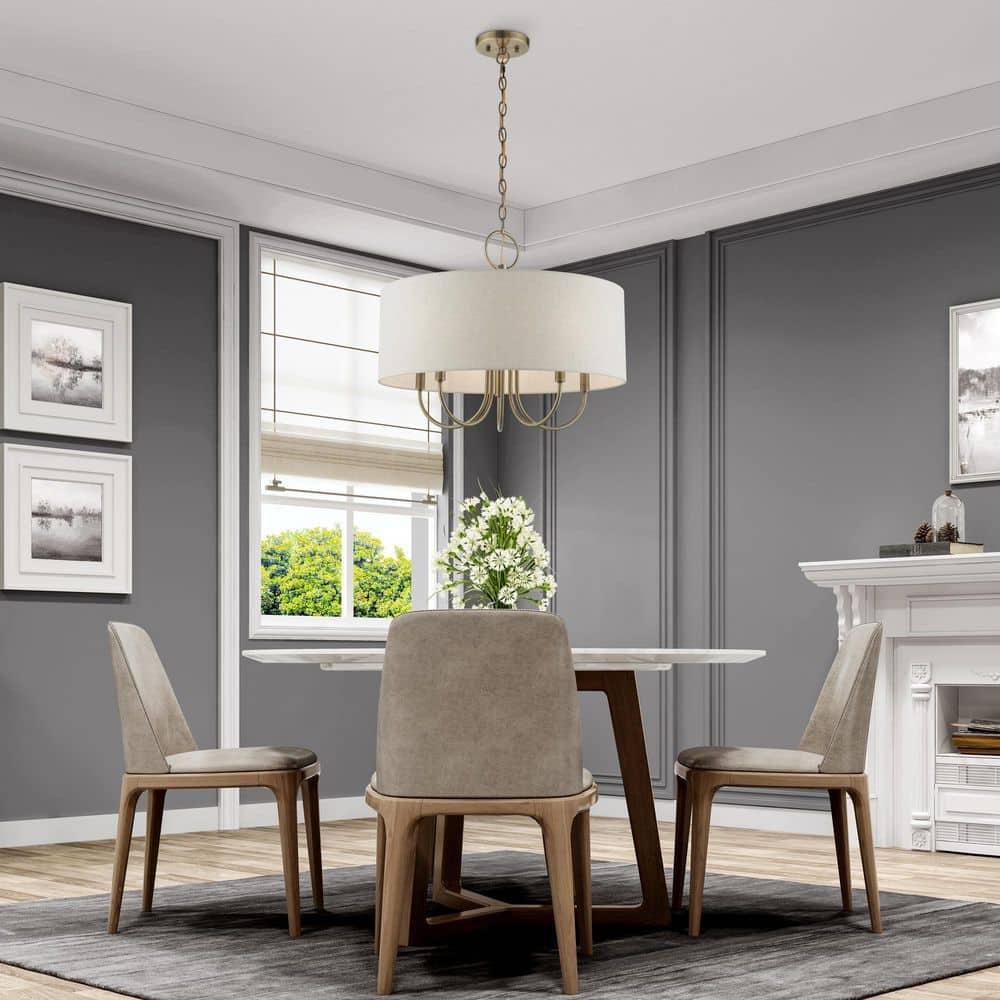 Livex Lighting Blossom 5-Light Metal/Fabric Pendant Chandelier in Antique Brass