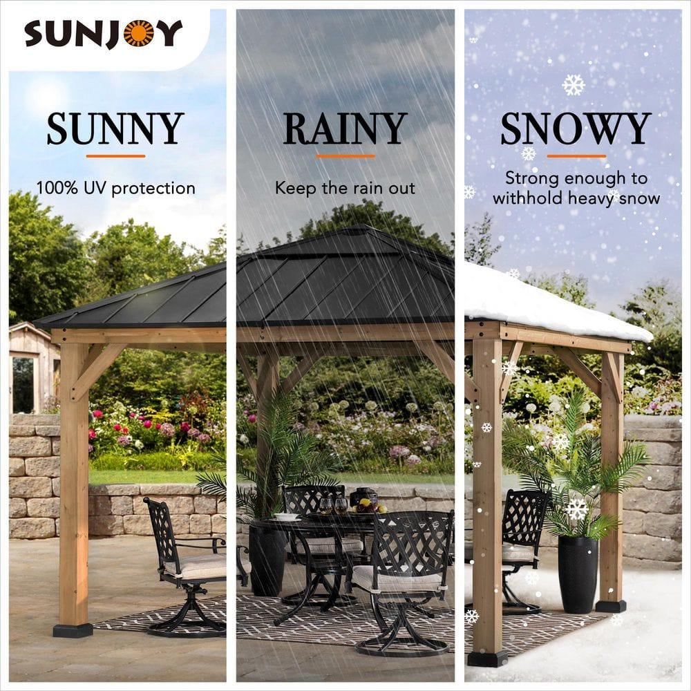 Sunjoy Paula Outdoor Patio 11 ft. x 11 ft. Cedar Framed Gazebo with Black Steel and Polycarbonate Hip Roof Hardtop