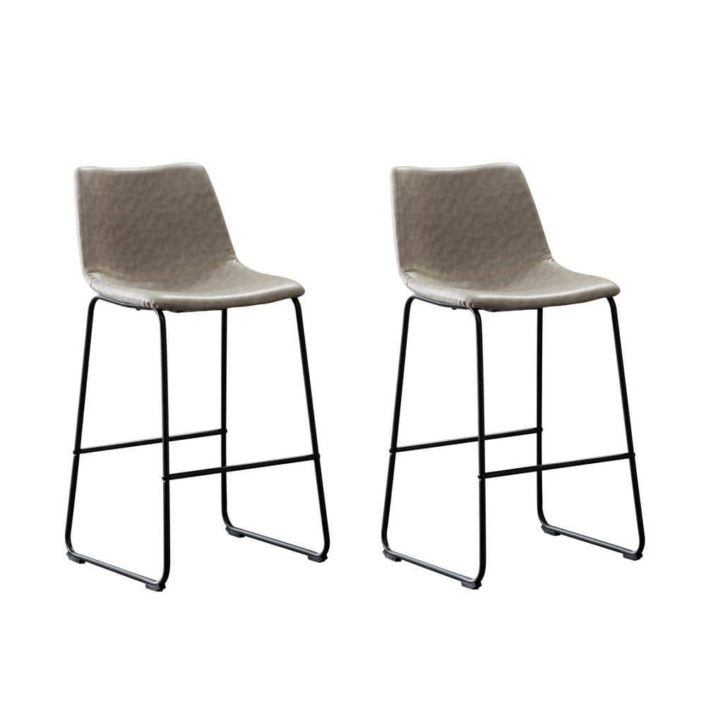 Vanity Art Set of 2 Pcs Synthetic Leather Upholstered Barstools Armlesss Dining Chairs with Metal Legs UC-13HG