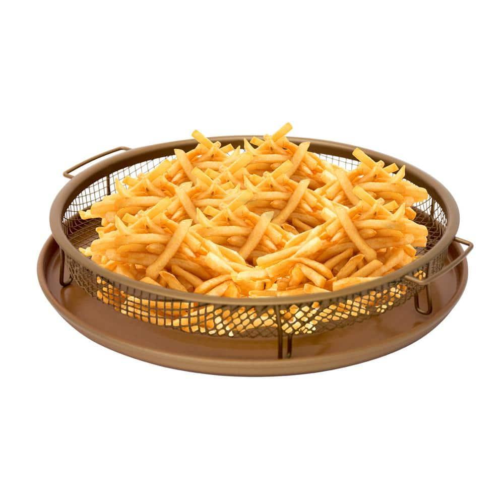 Gotham Steel Non-Stick Round Crisper Tray, 12 inch Diameter, Cool Touch Handle