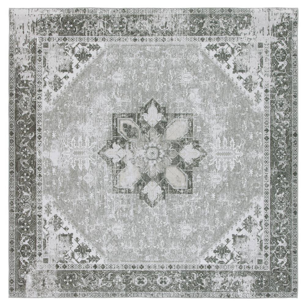 Tucson Vintage Persian TSN102 Power Loomed Machine Washable Skid-Resistant Indoor Area Rug - Dark Sage/Ivory - 5'x5' - Safavieh