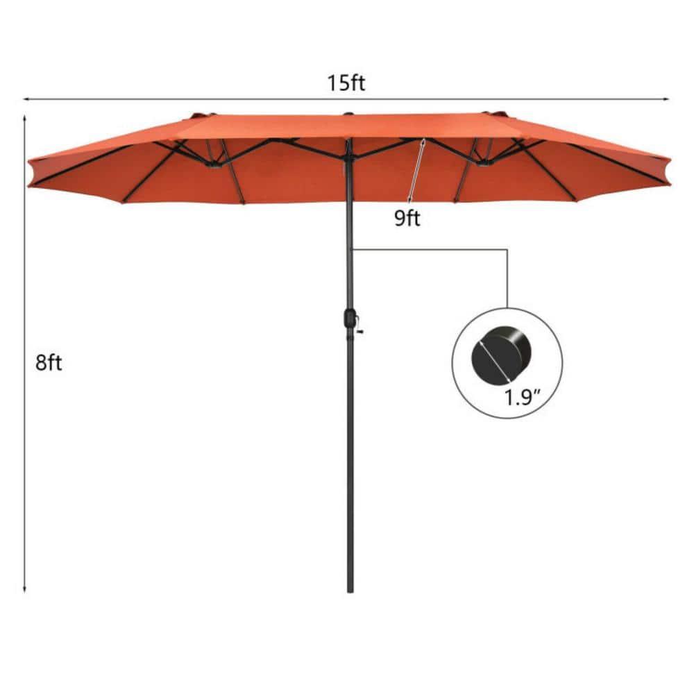 Tangkula 15Ft Double-Sided Patio Umbrella, Outdoor Extra Large Umbrella W/Hand-Crank System & Air Vents, Market Twin Umbrella W/ 12-Rib Sturdy Metal Frame for Poolside, Garden Backyard (Orange)