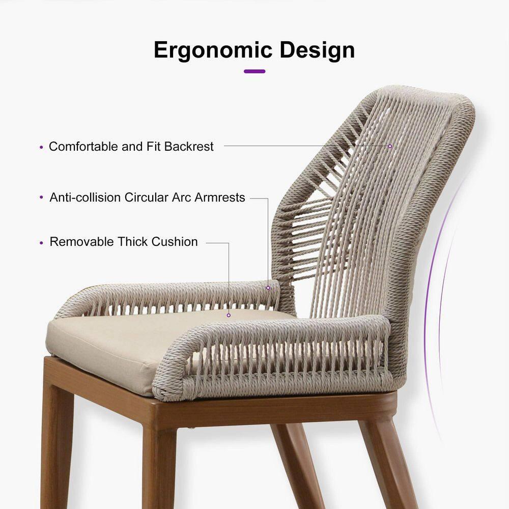 PURPLE LEAF 7 Pieces Patio Dining Set Aluminum Rectangular Table and Wicker Chairs with Cushions for Kitchen Porch Garden Modern Outdoor Furniture Sets, Beige and Dark Grey