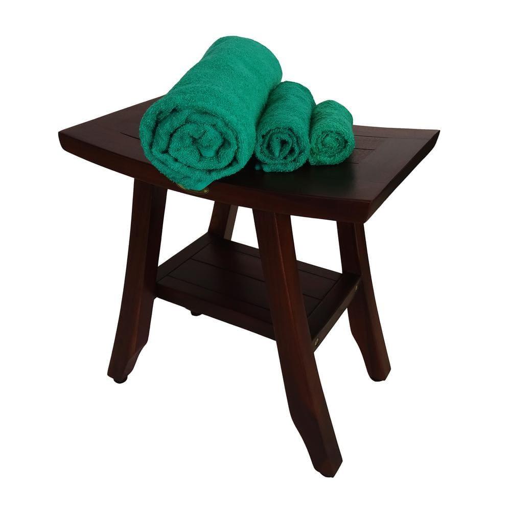 18&#34; Satori DT90 Wide Teak Wood Shower Bench with Shelf - DecoTeak