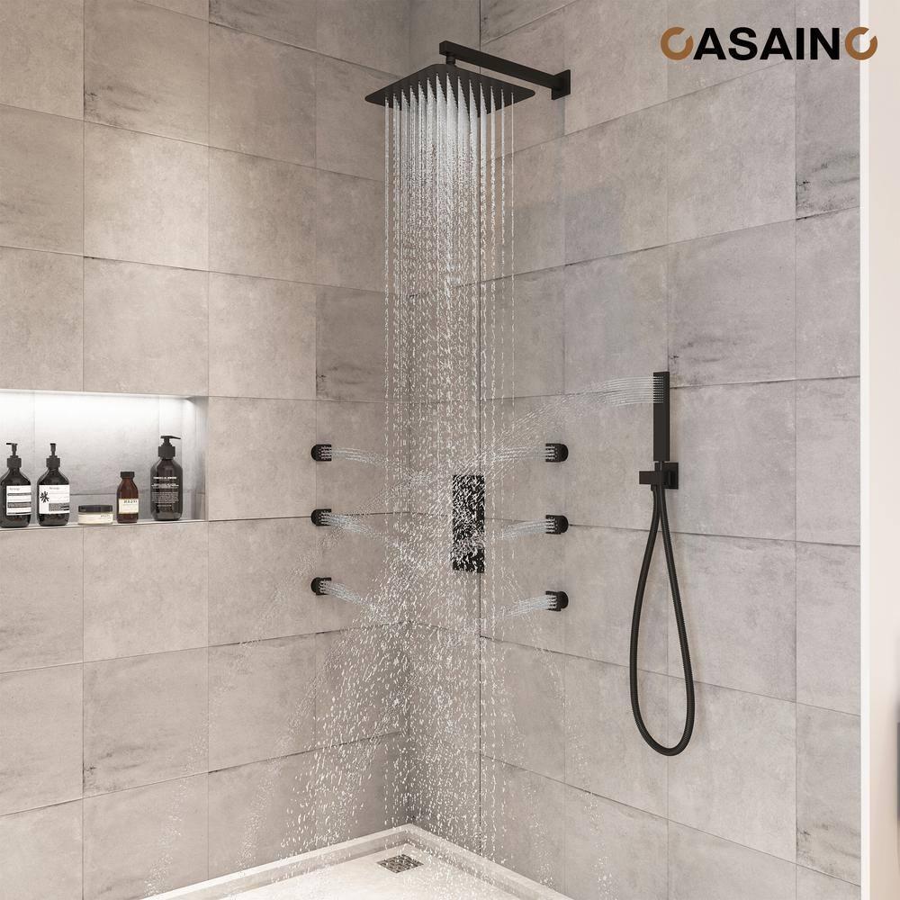 3 Functions 12 Inch Wall Mount Thermostatic Shower System with 6 Body Jets