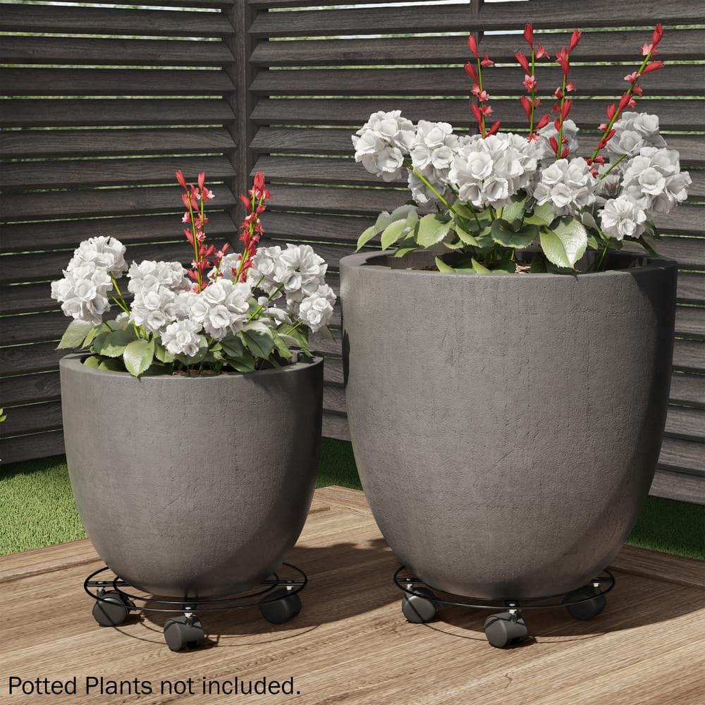Pure Garden Metal Plant Caddy-Set of 2 Round Stand on Wheels