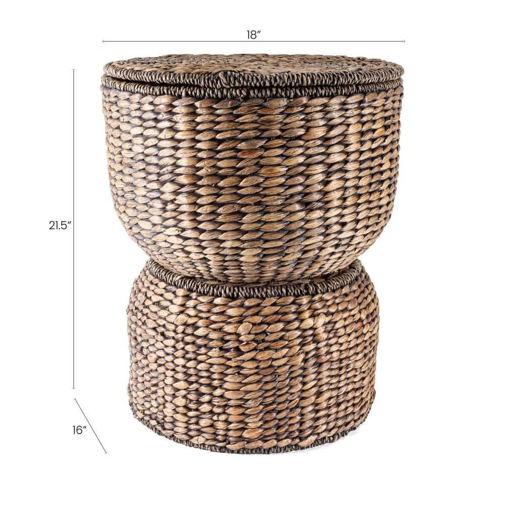 happimess 18" Hourglass Handwoven Hyacinth Storage Accent Table with Lid