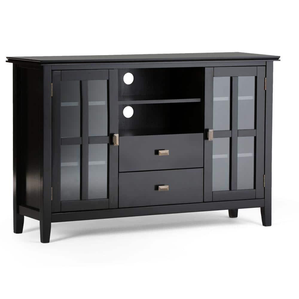 Simpli Home Artisan Wood 53" Transitional TV Media Stand in Black For TVs up to 60"