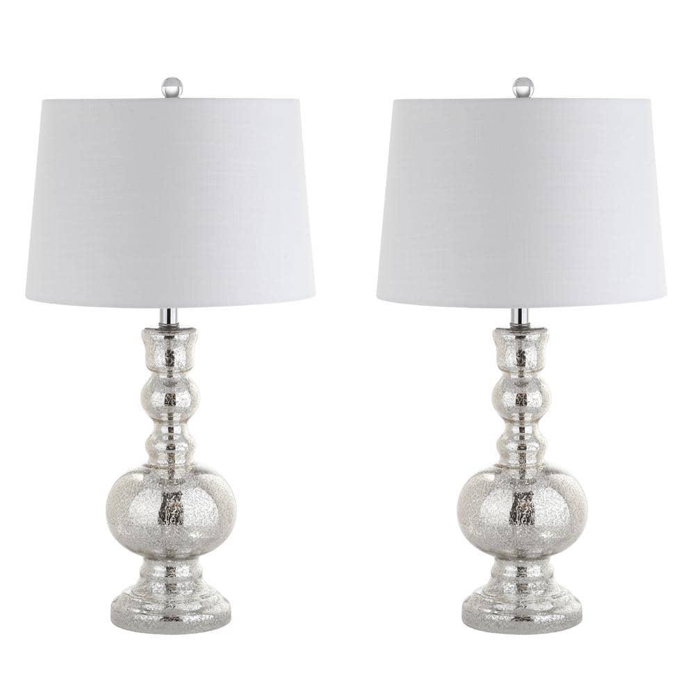JONATHAN Y JYL1061D-SET2 Genie 28.5" Glass LED Table Lamp, Contemporary, Transitional for living room, dinning room, bedroom, office Bulb Included, Mercury Silver (Set of 2)