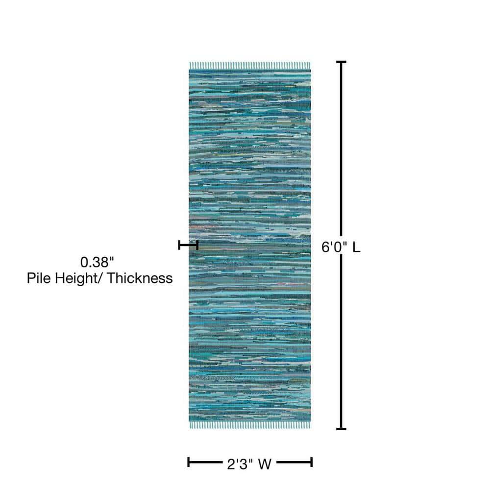 Rag Rug RAR121 Hand Woven Indoor Runner Rug - 2'3"x6' - Blue/Multi - Safavieh