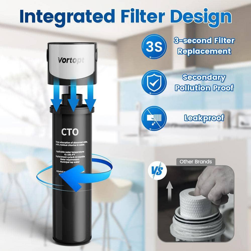 Under Sink Water Filter System ,NSF/ANSI 42 Certified Water Purifier, 28000 Galloons Large Flow Flux, Reduces PFAS, PFOA/PFOS, Chlorine, Bad Odors, Direct Connect to Kitchen Faucet, Q5-C2