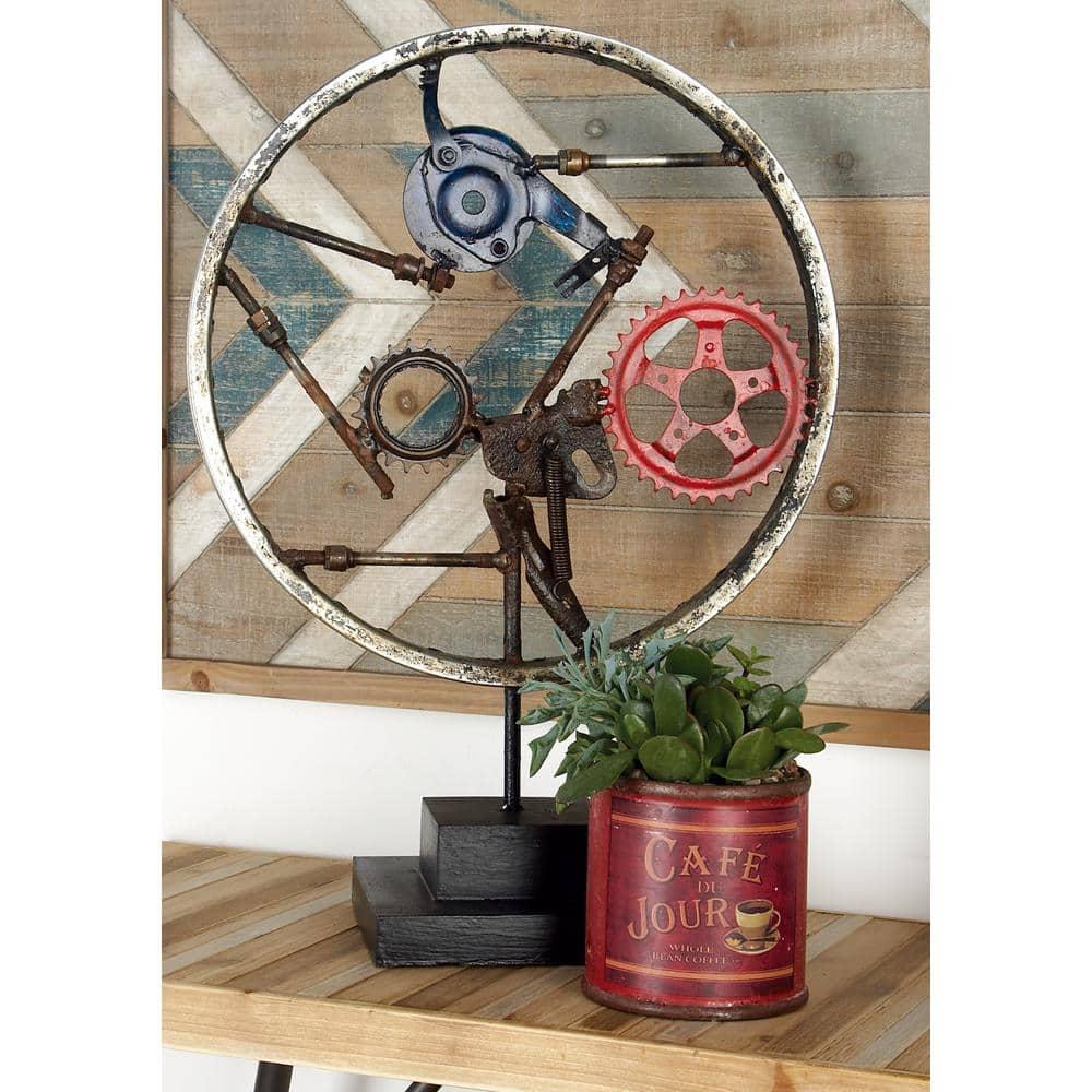 DecMode Iron Industrial Wheel Sculpture, Grey