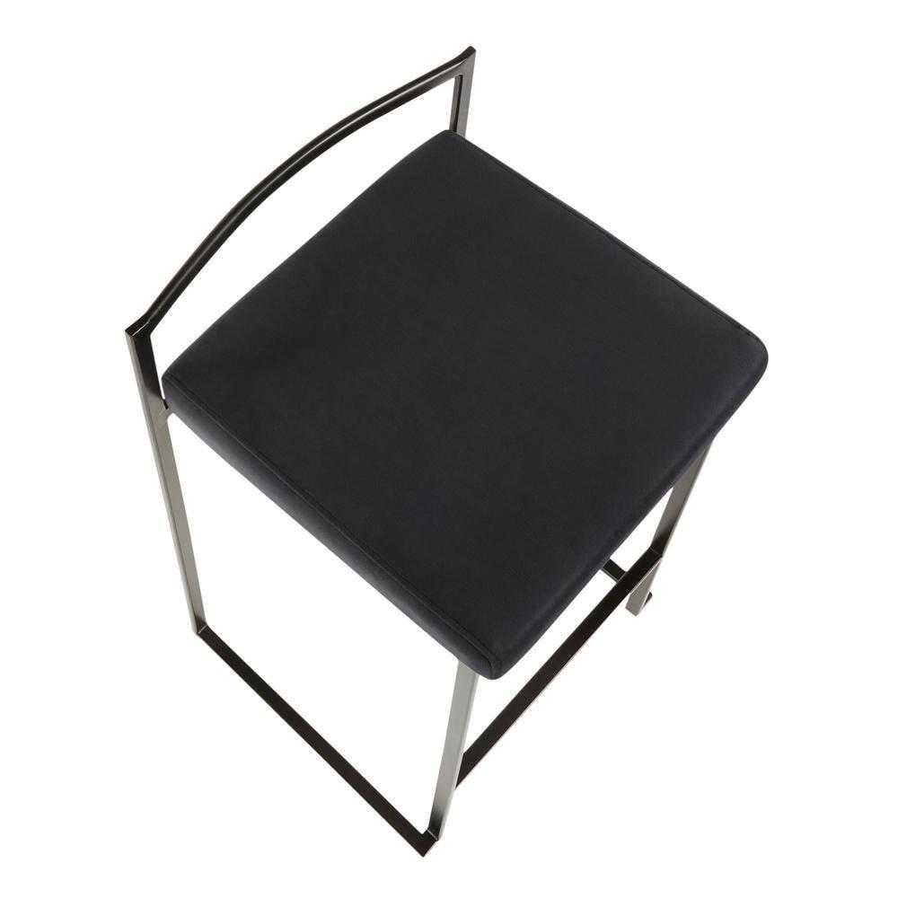Set of 2 26" Fuji Contemporary Counter Height Barstools Velvet Black - LumiSource: Metal Frame, Stackable, Padded