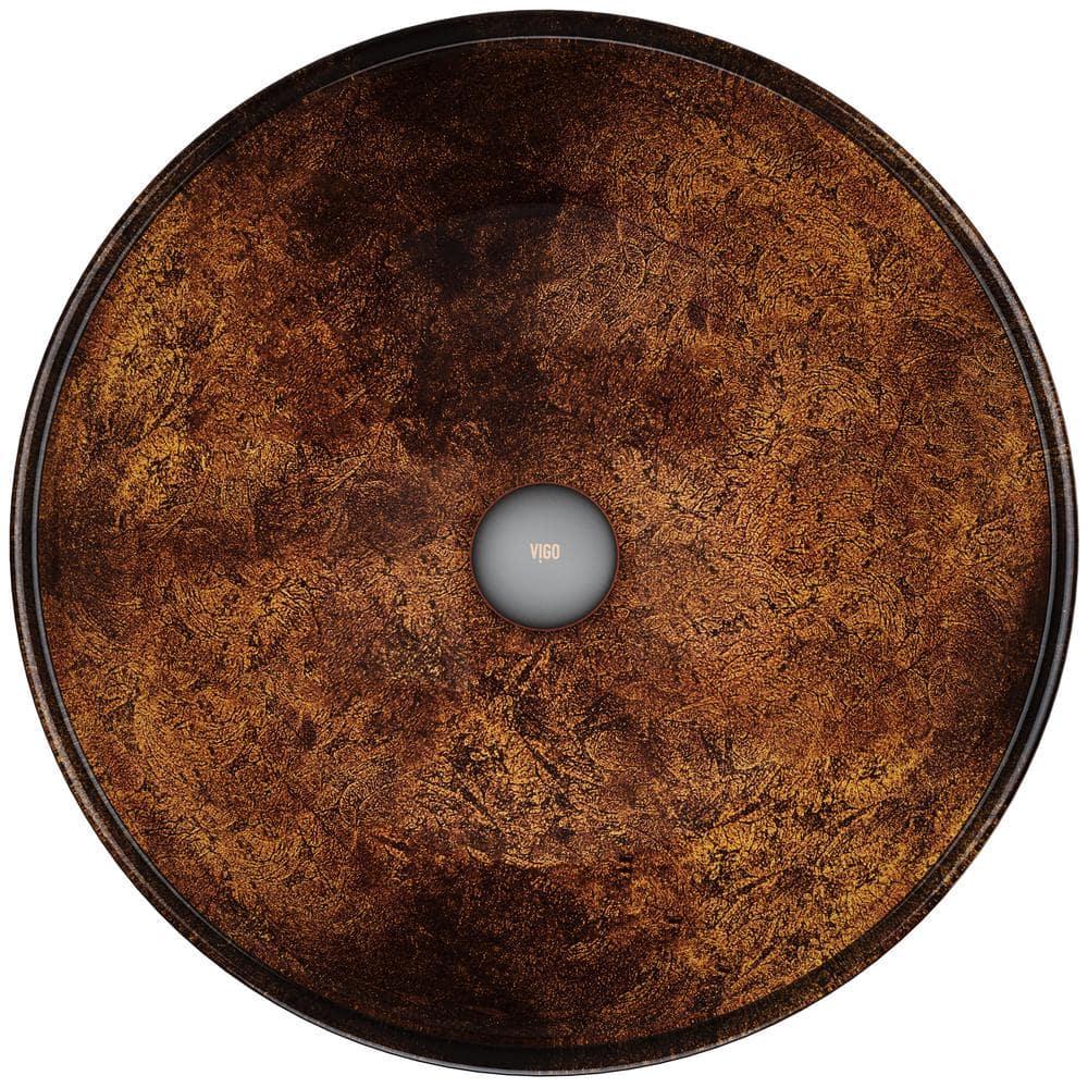 VIGO Giovanni Russet Brown Glass 17 in. L x 17 in. W x 6 in. H Round Vessel Bathroom Sink