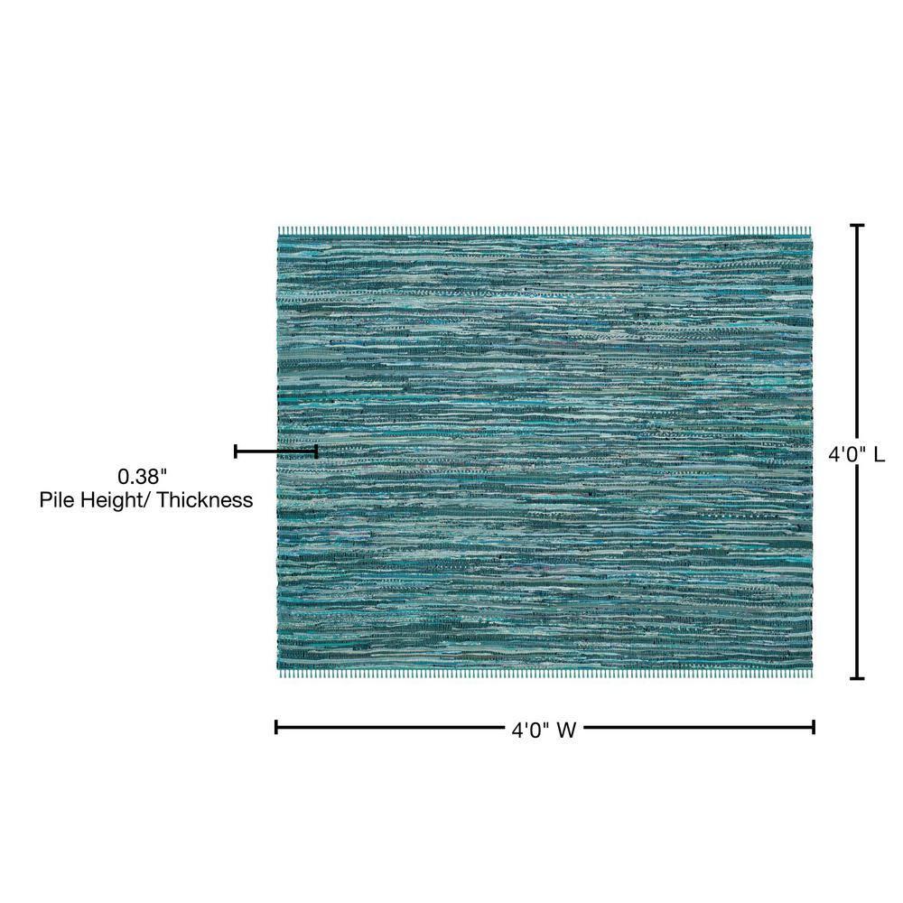 Rag Rug RAR127 Hand Woven Indoor Accent Rug - 4'x4' - Turquoise/Multi - Safavieh