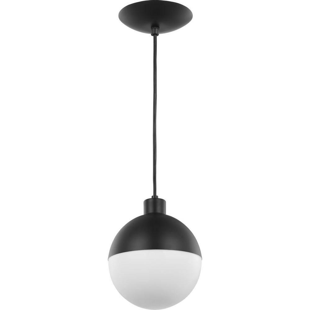 Progress Lighting Globe Collection 1-Light Pendant, Steel, Black Finish, Opal Glass Shade