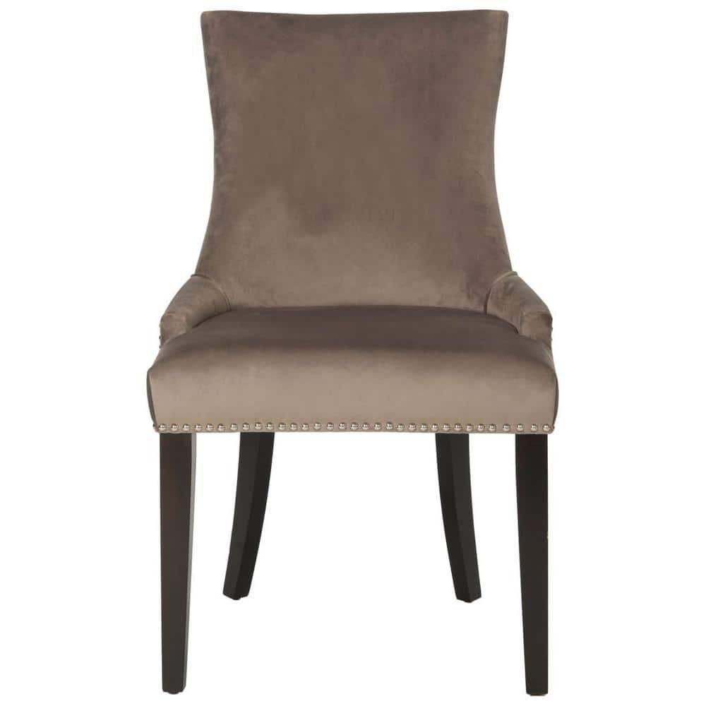 Lester 19"H Dining Chair (Set of 2) with Nickel Nail Heads - Mushroom - Safavieh