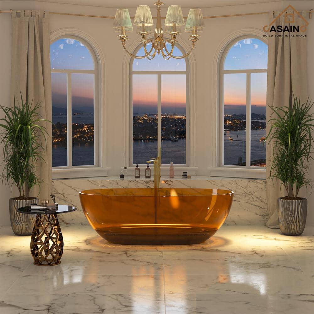 Marfa 67'' x 30'' Runway Semi Transparent Resin Freestanding Soaking Bathtub