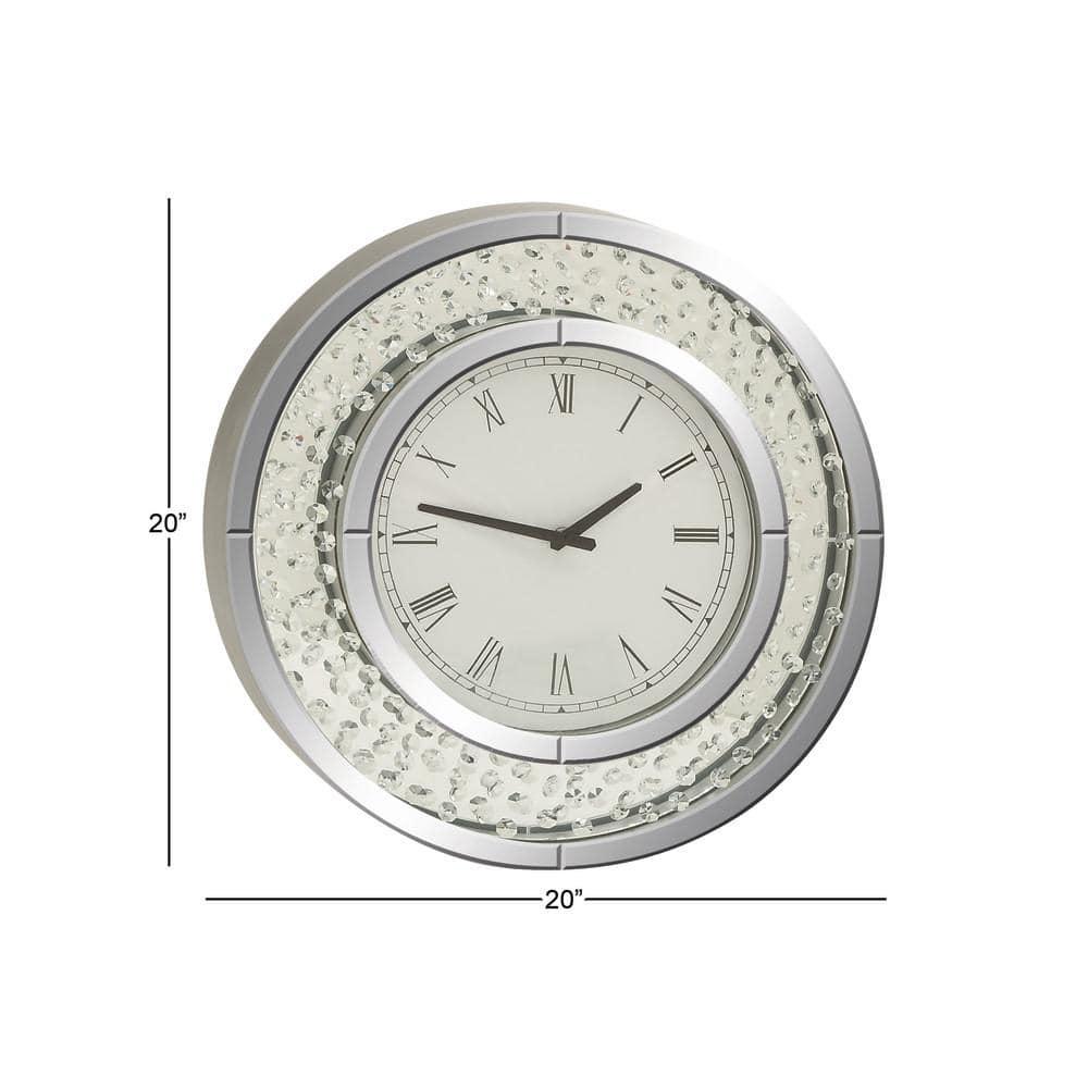 Rosdorf Park Ansonia Glass Mirrored Decorative White Wall Clock with Floating Crystals