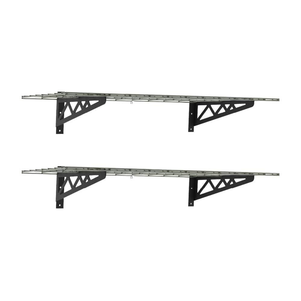 MonsterRax Garage Wall Shelf Two-Pack White or Hammertone Three Size Options Includes Bike Hooks 500lb Weight Capacity (Hammertone, 18"x48")