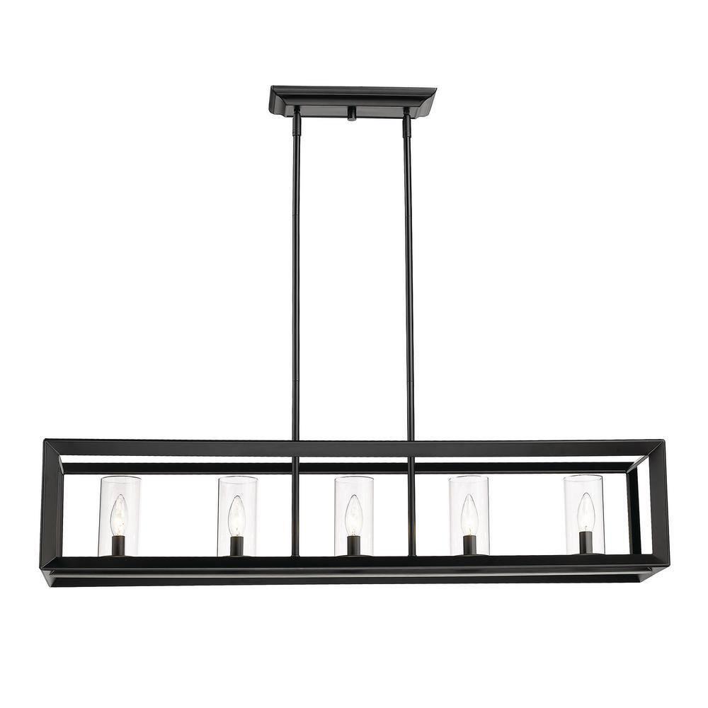 Golden Lighting Smyth 5-Light Linear Pendant in Matte Black with Clear Glass
