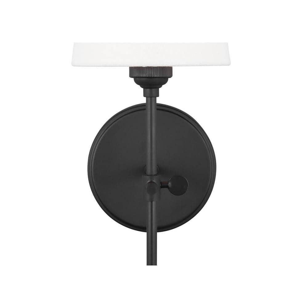 Baker 5.5 in. 1-Light Midnight Black Wall Sconce With White Linen Fabric Shade