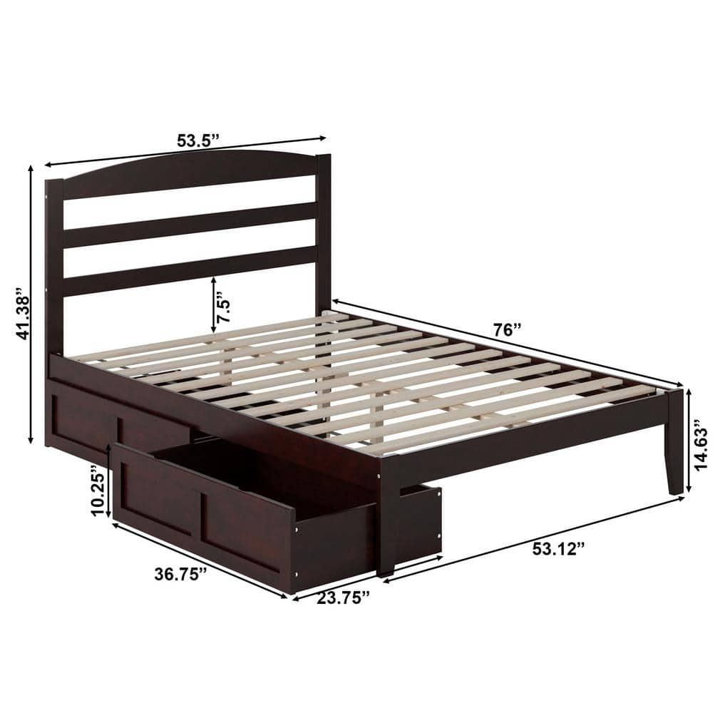 Warren, Solid Wood Platform Bed with Storage Drawers (Set of 2), Full, Espresso