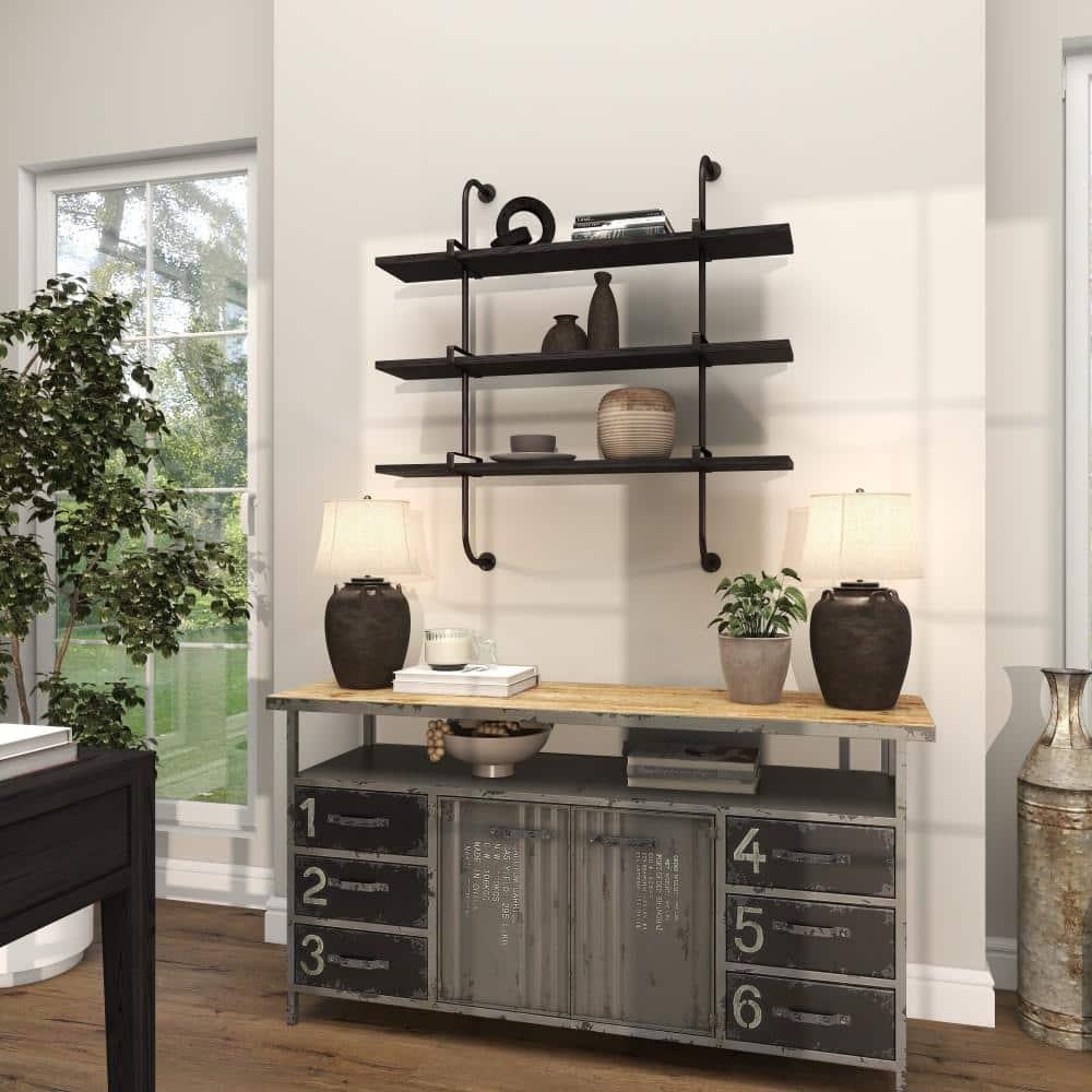 DecMode 38" x 10" 3-Tier Gray Wall Shelf