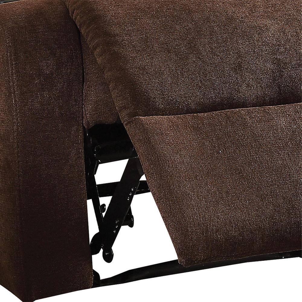 Rosia Linen Recliner Chocolate - Acme Furniture: Microfiber, Cup Holders, Wood Frame